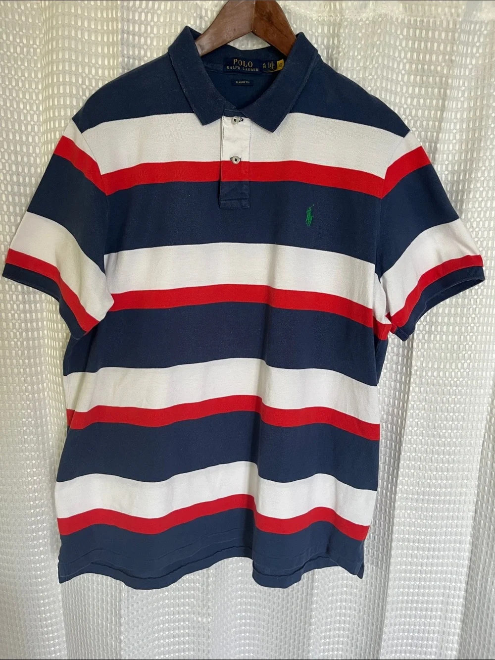 Polo Ralph Lauren Classic Fit Rugby Stripe Polo Shirt XL Red White Blue Cotton